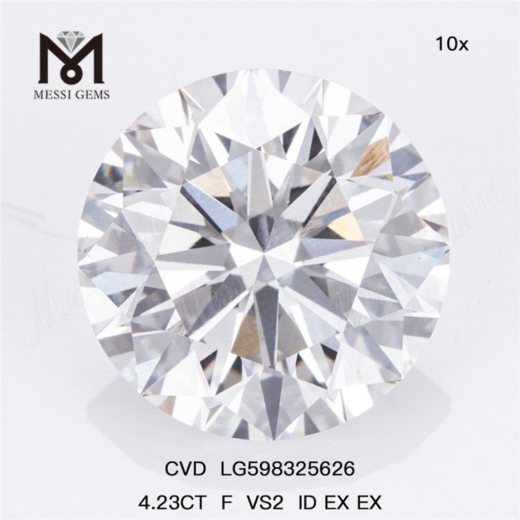 4.23CT F VS2 ID EX EX Votre source de diamants fabriqués en laboratoire en vrac CVD LG598325626丨Messigems