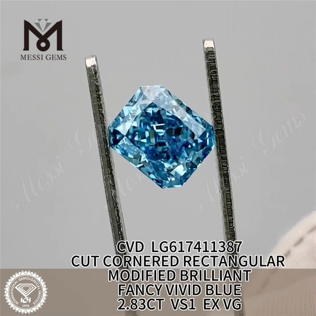 2.83CT VS1 EX VG RECTANGULAIRE FANTAISIE VIVID BLEU CVD Diamant créé en vrac LG617411387丨Messigems