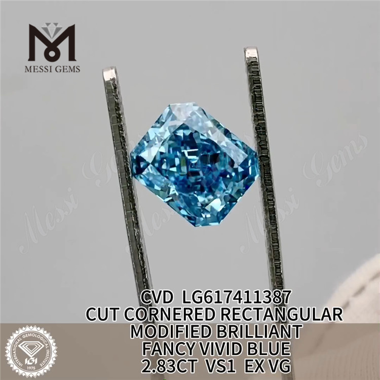 2.83CT VS1 EX VG RECTANGULAIRE FANTAISIE VIVID BLEU CVD Diamant créé en vrac LG617411387丨Messigems