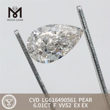 Diamants cultivés en laboratoire PEAR 6.01CT F VVS2 CVD LG616490561丨Messigems 