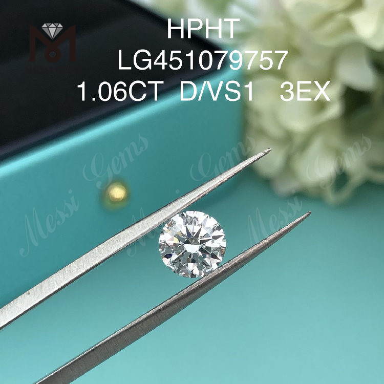 Diamants de laboratoire HPHT D VS1 RD EX Cut Grade de 1,06 ct