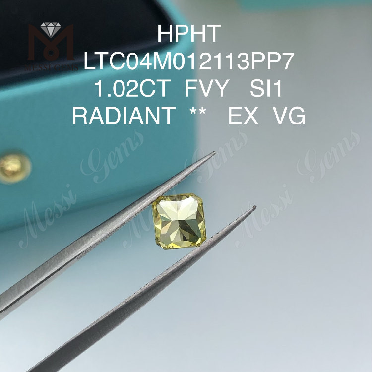Diamants de laboratoire Fancy Vivid jaune taille radiant 1.02ct SI1 