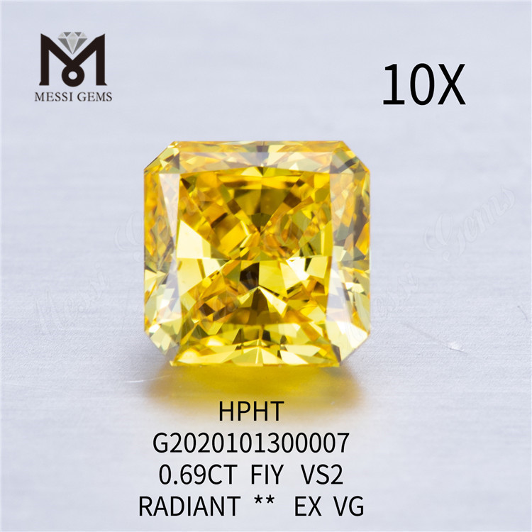 0.69ct FIY diamants fantaisie jaunes cultivés en laboratoire VS1 taille Radiant 