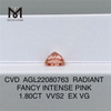 1.80CT RADIANT FANCY ROSE INTENSE VVS2 EX VG CVD diamant de laboratoire AGL22080763