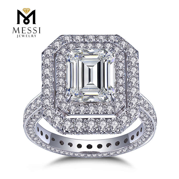 Bague cocktail diamants taille émeraude 3 carats 14K 18K or blanc HPHT Lab Diamond Halo Ring