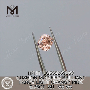 0.76CT CUSHION CUT FANCY LIGHT ORANGE ROSE SI1 VG VG diamant cultivé en laboratoire HPHT LG555269063