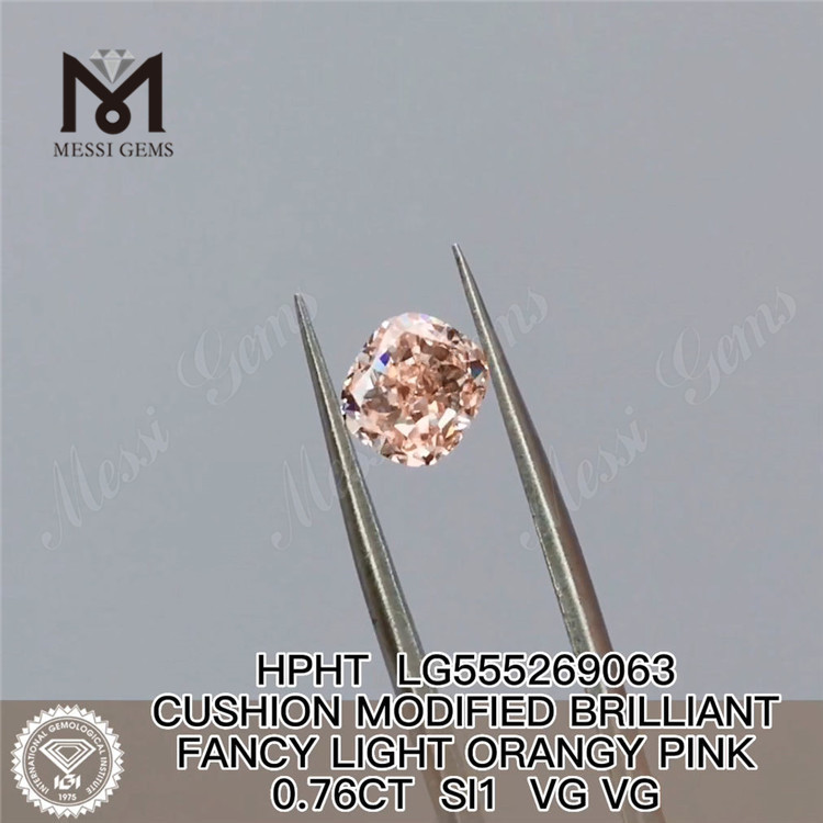 0.76CT CUSHION CUT FANCY LIGHT ORANGE ROSE SI1 VG VG diamant cultivé en laboratoire HPHT LG555269063