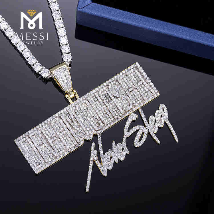 Hip hop personnalisé grande taille argent plaqué or moissanite collier de mode rappeur pendentif bijoux