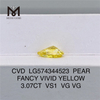 3.07CT POIRE FANCY VIVID YELLOW VS1 VG VG 3ct laboratoire créé diamant CVD LG574344523