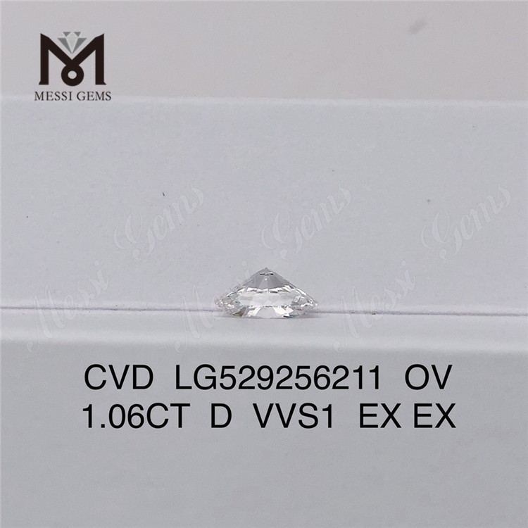 1.06ct D VVS1 EX EX OVALE Diamant Synthétique CVD