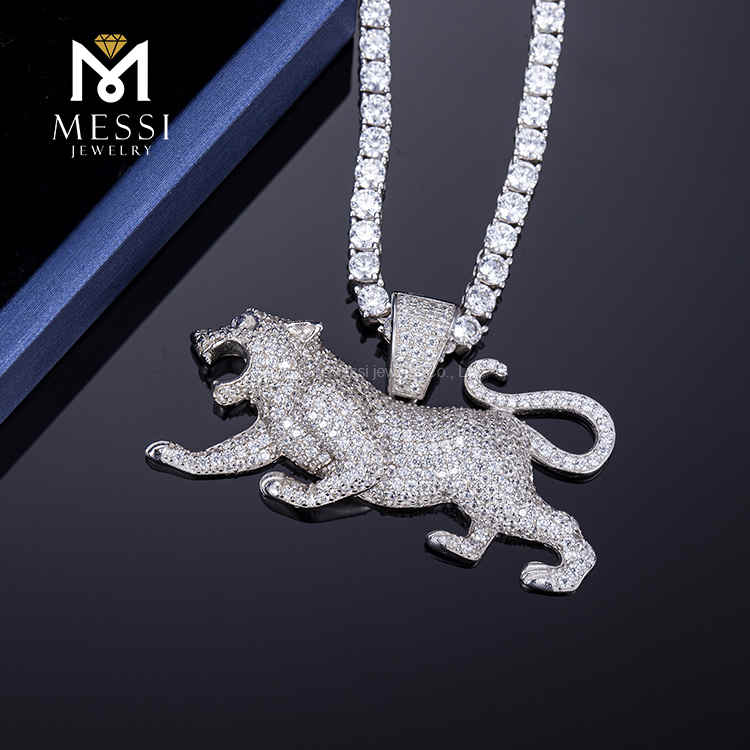 glacé chaîne moissanite DIY hip hop collier en argent collier léopard