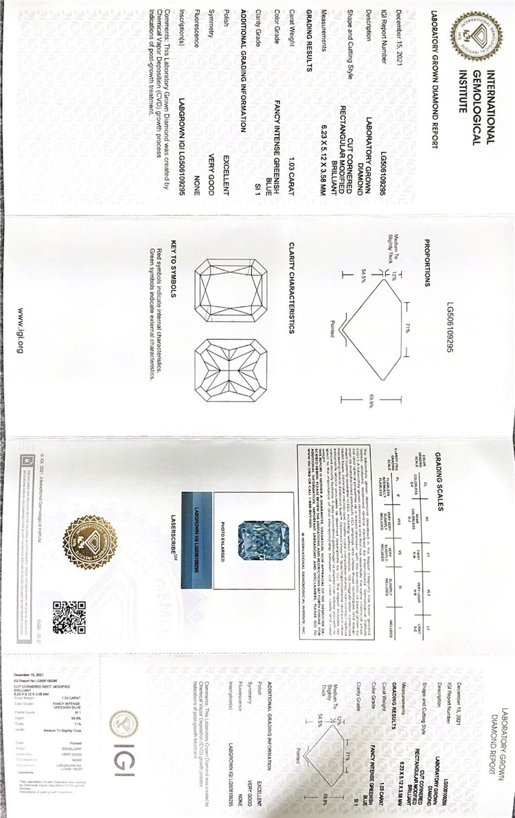 Fabricant de diamants cultivés en laboratoire FIGB de 1,03 ct