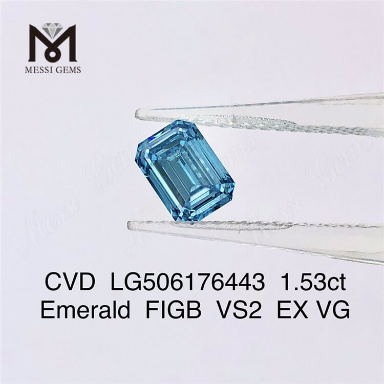 1.53ct Emerald Cut diamant cultivé en laboratoire Prix de gros du diamant bleu