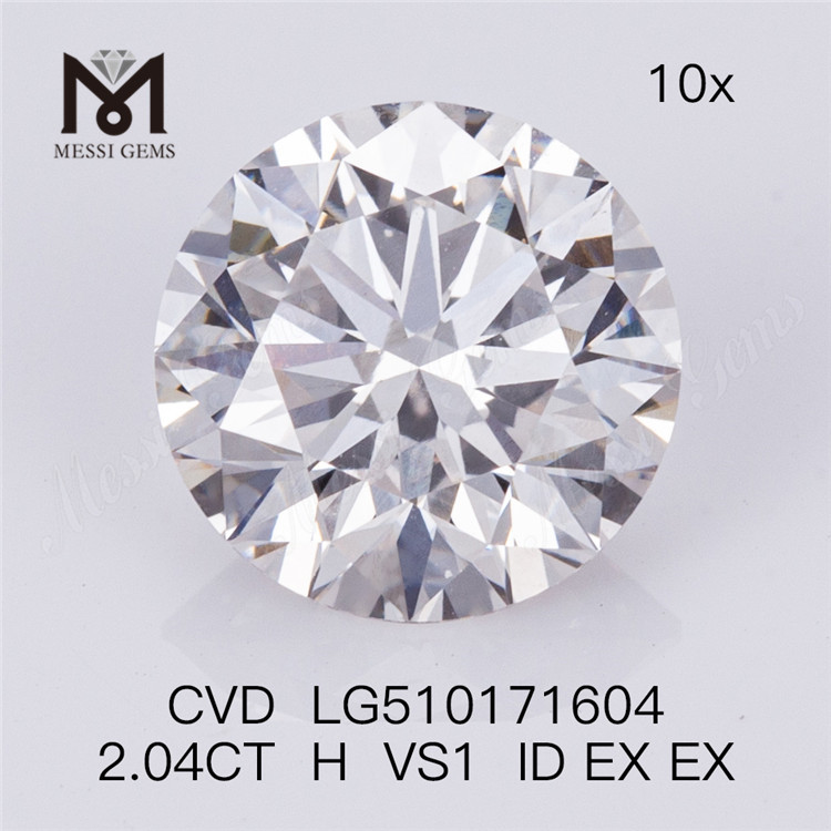 2.04CT diamant synthétique coupe ronde H VS1 Cvd diamant en gros