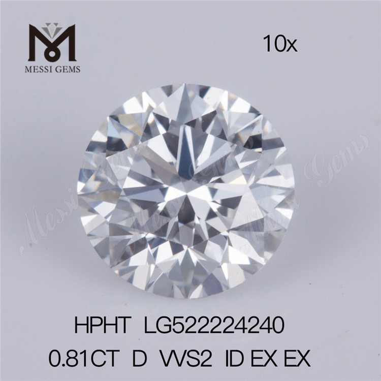 0.81ct D VVS2 ID EX EX HPHT Diamant rond taillé en brillant Prix d'usine