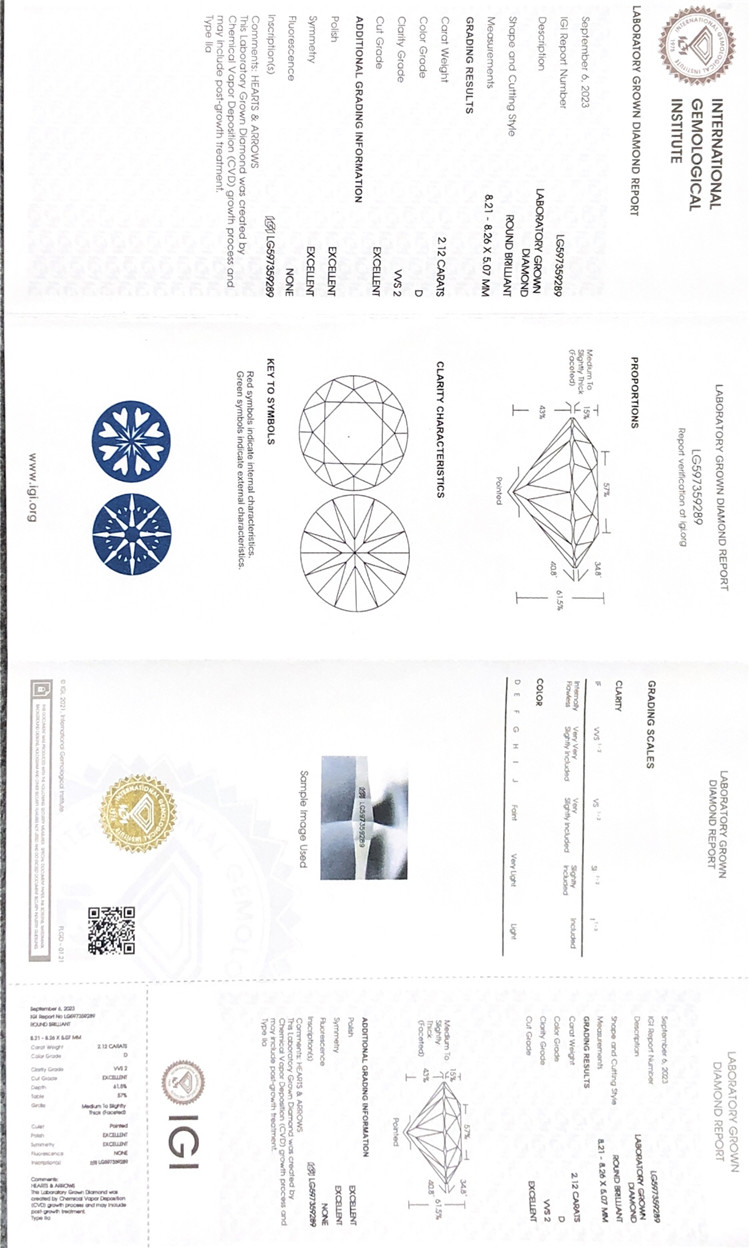 Certificat de diamant cvd de 2 carats