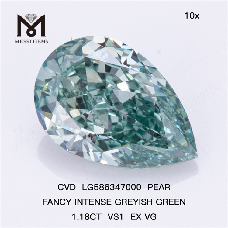 1.18CT VS1 EX VG FANTAISIE INTENSE VERT GRISâtre Forme Poire Poire Verte Cvd Diamant LG586347000