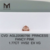 Diamants de laboratoire en gros de 1,77 ct rose VVS2 EX VG CVD PRINCESS FANCY PINK AGL22080766