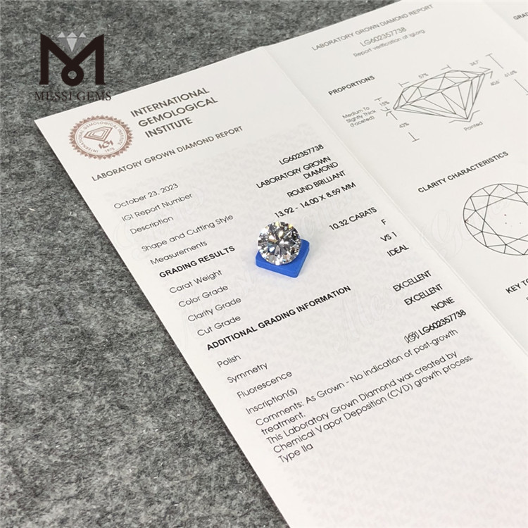 10.32CT F VS1 ID EX EX pour les créateurs de bijoux 10ct diamant cultivé cvd LG602357738 丨 Messigems