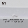 3.11CT F VS1 PEAR Cvd Loose Diamond Élégance durable pour les designers 丨 Messigems CVD LG608398808