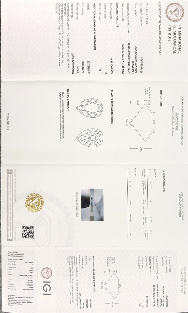 Certificat de diamant cvd 8ct