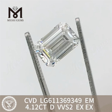 4.12CT D diamants manufacturés en vrac taille émeraude 4ct VVS2 LG611369349丨Messigems