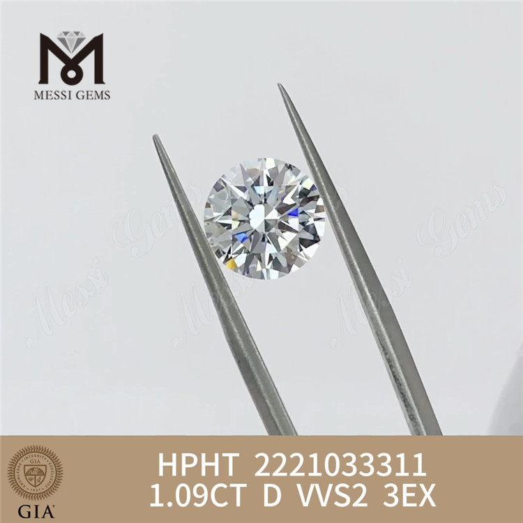 1.09CT D VVS2 3EX HPHT gia fabriqué en diamant de laboratoire 2221033311丨Messigems 