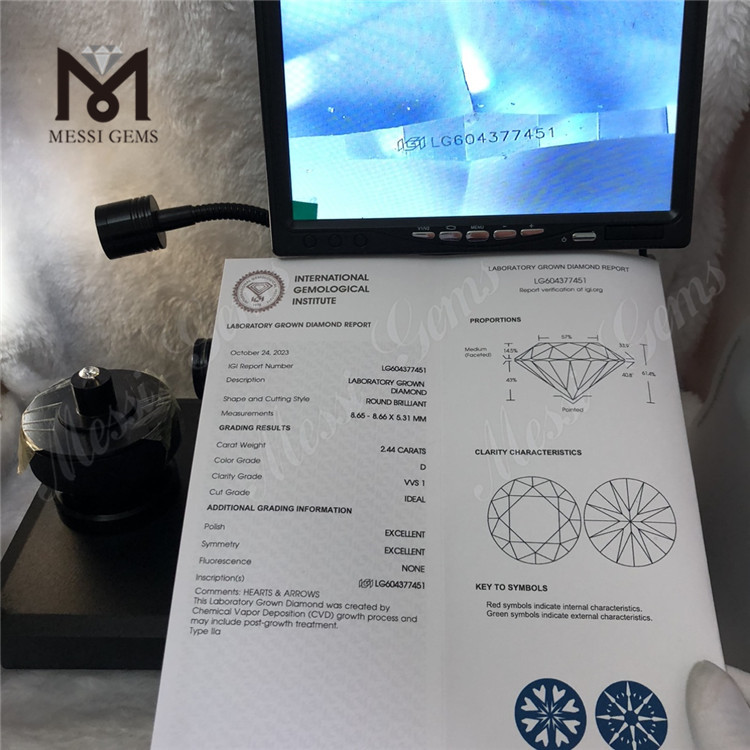 Diamants certifiés igi de 2,44 ct D VVS1 Diamant en vrac abordable pour les créateurs de bijoux 丨 Messigems LG604377451