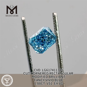 1.88CT VS1 EX VG CVD RECTANGULAIRE FANCY VIVID BLUE diamants d'usine LG617411386 丨 Messigems