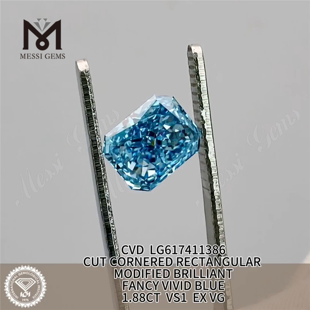 1.88CT VS1 EX VG CVD RECTANGULAIRE FANCY VIVID BLUE diamants d'usine LG617411386 丨 Messigems
