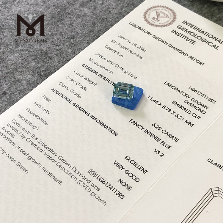 Diamant CVD cultivé en laboratoire 6,29 CT EM VS2 FANCY INTENSE BLUE 丨 Messigems CVD LG617411393