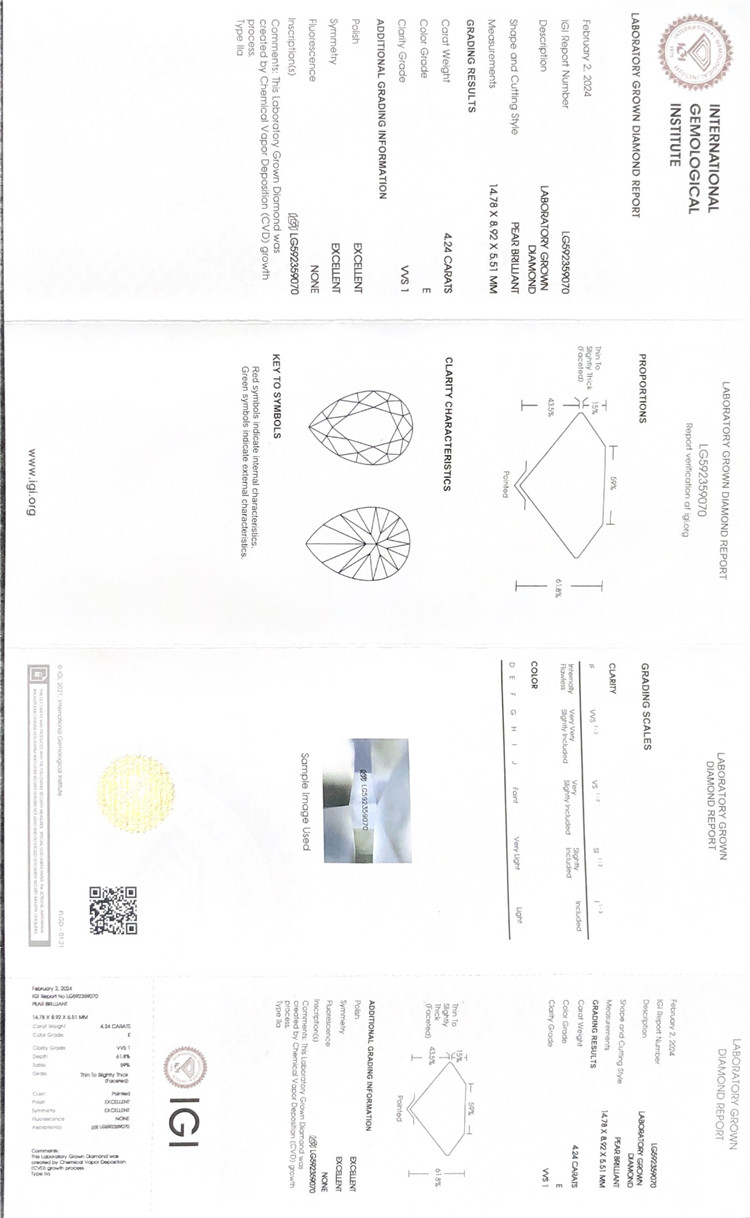 Diamant poire 4 carats créé en laboratoire