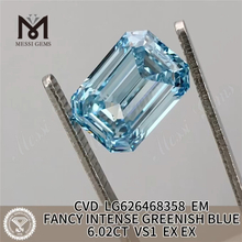 Diamants de culture en laboratoire taille émeraude bleue 6,02 ct VS1 CVD LG626468358 丨 Messigems 