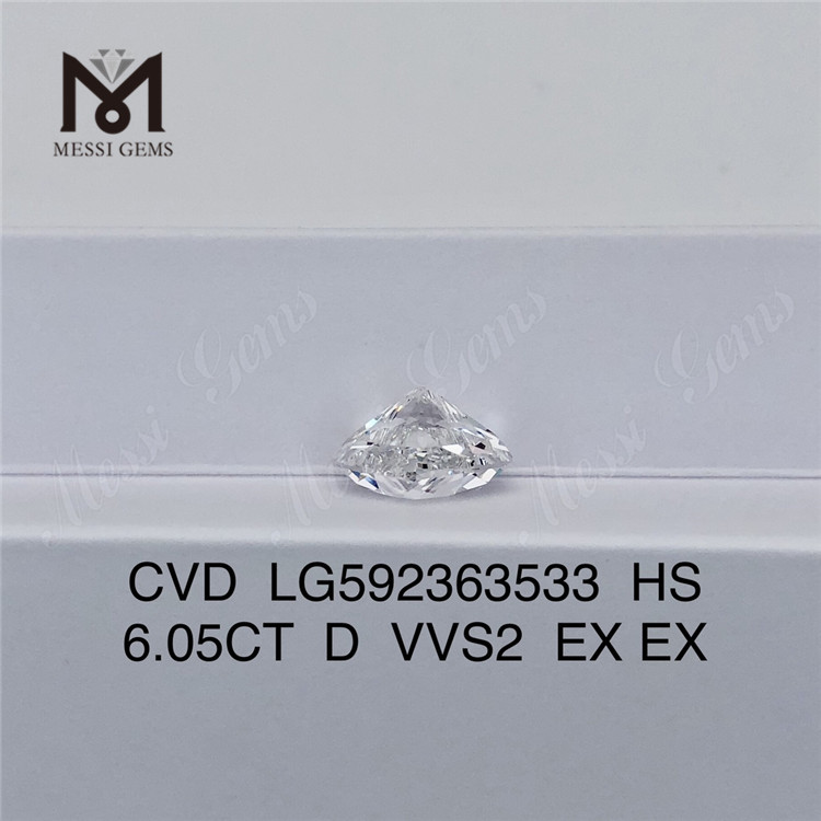 6.05CT D VVS2 EX EX CVD Diamonds HS Votre partenaire pour la revente en vrac CVD LG592363533丨Messigems