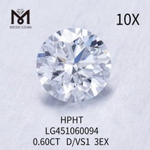 0,60 carat D VS1 EX Cut Grade diamant rond créé en laboratoire HPHT