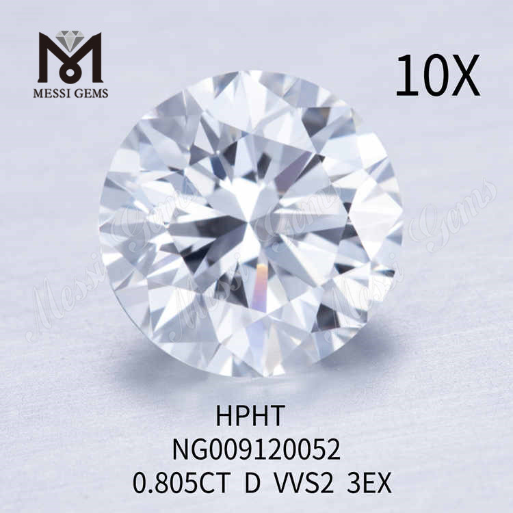0.805CT blanc VVS2 3EX diamant rond fabriqué en laboratoire 