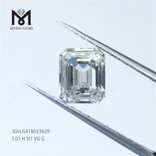diamant cultivé en laboratoire lâche personnalisé 3,01 carats H SI1 EX coupe fantaisie taille émeraude CVD diamant cultivé en laboratoire pour bijoux