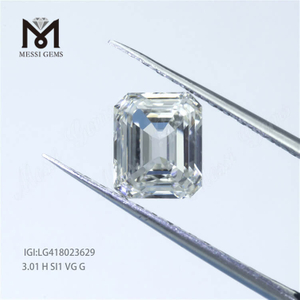 Diamant 3,01 carats cultivé en laboratoire lâche personnalisé H SI1 EX taille fantaisie CVD diamant émeraude cultivé en laboratoire