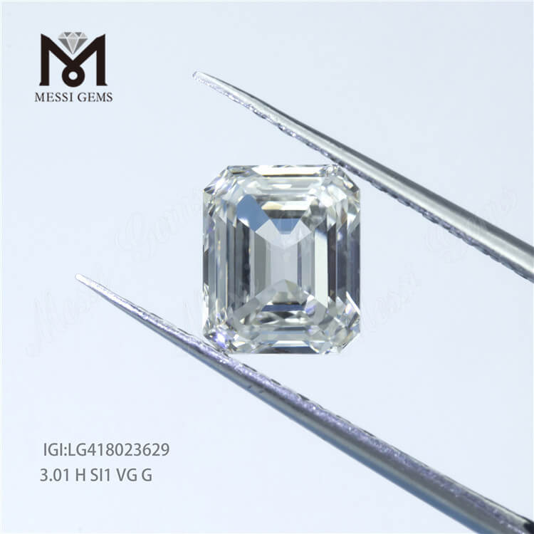 Diamant 3,01 carats cultivé en laboratoire lâche personnalisé H SI1 EX taille fantaisie CVD diamant émeraude cultivé en laboratoire