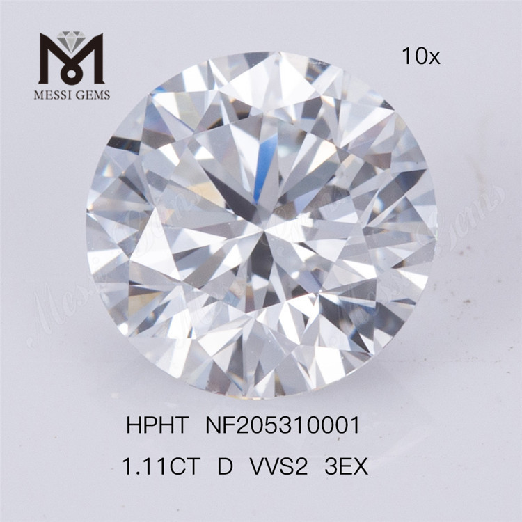 Livraison rapide 1,11 carat RD Cut VVS2 HPHT 3EX diamant synthétique en vrac cultivé en laboratoire