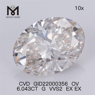 6.043ct G vvs diamant de laboratoire en vrac prix de gros forme ovale plus grand diamant synthétique IGI