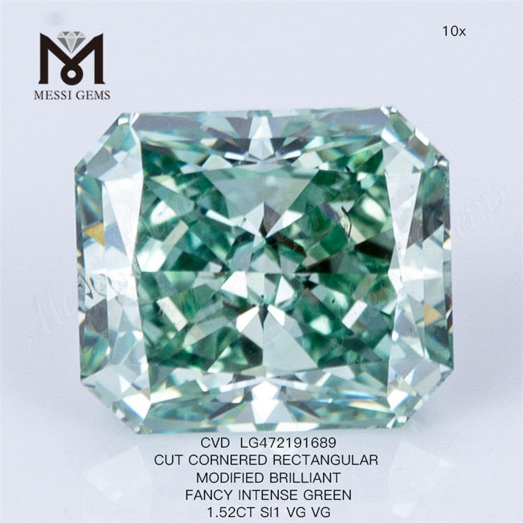1.52ct fantaisie vert cvd diamant RECTANGULAIRE diamant vert cultivé en laboratoire