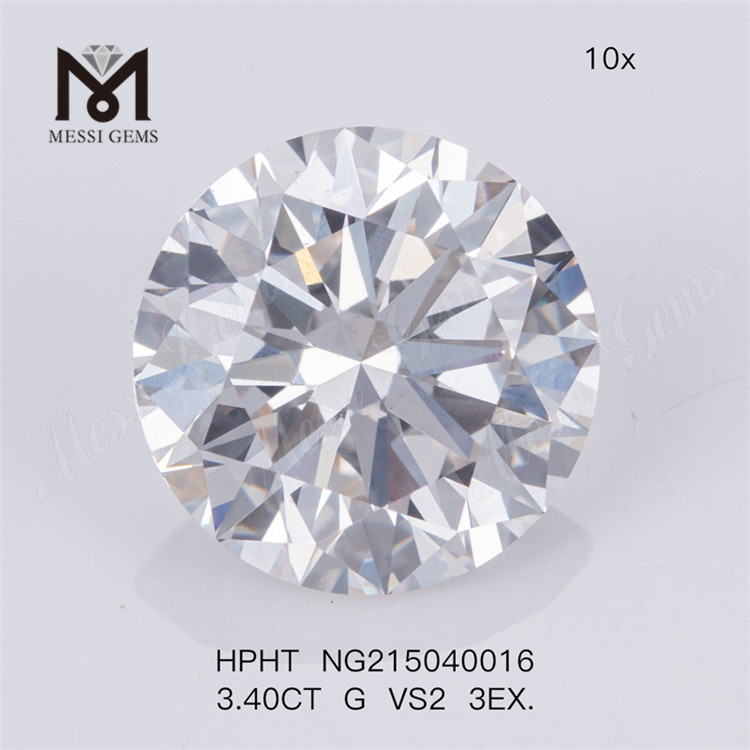 Diamant de laboratoire 3.40CT HPHT G VS2 3EX 