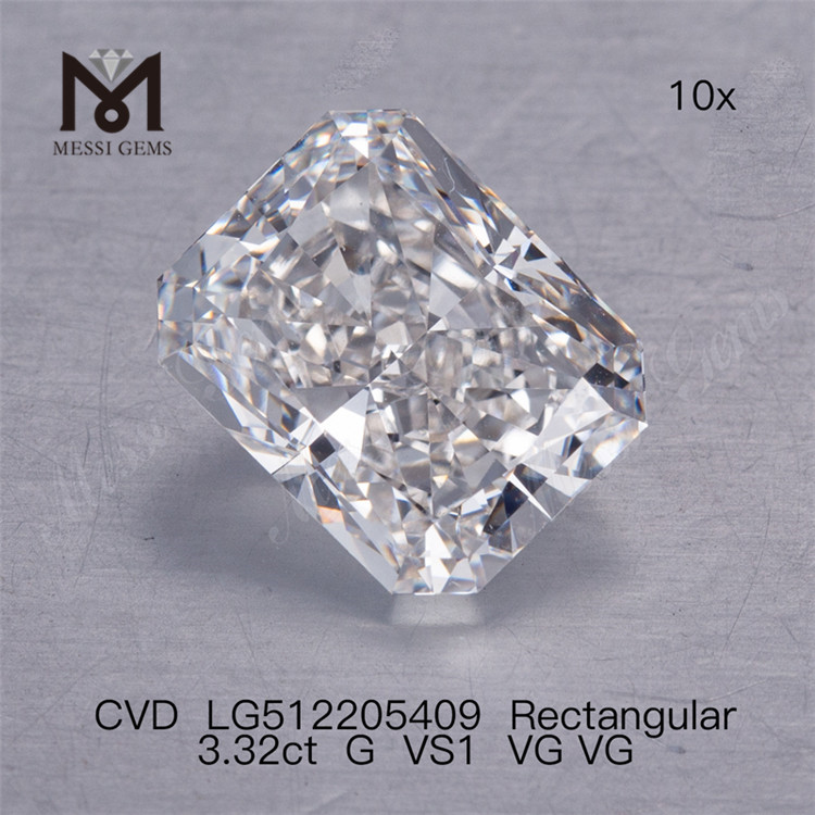 3.32CT G VS cvd Lab Grown Diamond RECTANGULAIRE IGI Certificate diamant de laboratoire