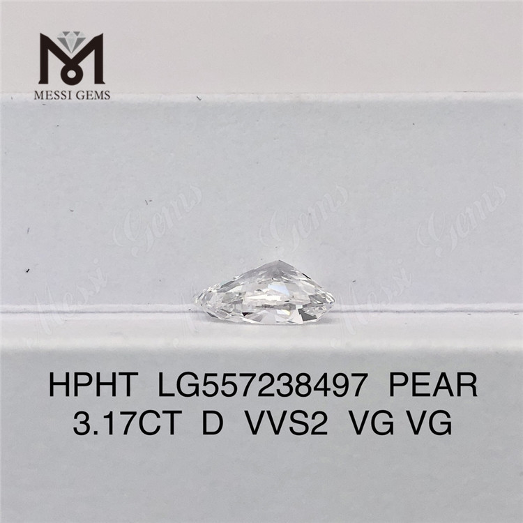 3.17CT D VVS2 VG VG PEAR diamant cultivé en laboratoire HPHT