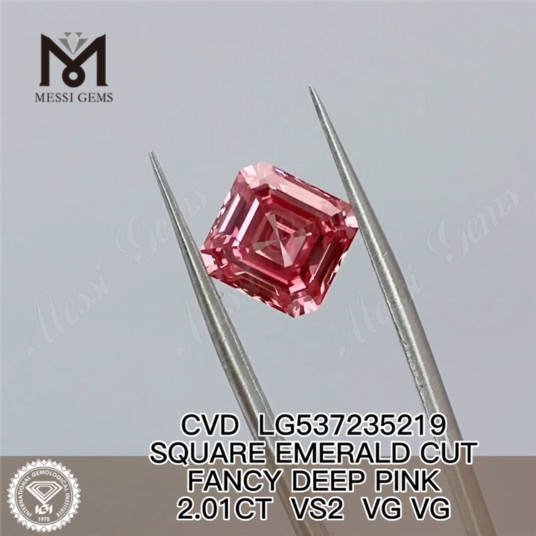 2.01CT VS2 VG VG CVD CARRÉ ÉMERAUDE COUPE FANTAISIE ROSE PROFOND diamant cultivé en laboratoire LG537235219