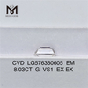 8.03CT EM G VS1 EX diamants synthétiques de laboratoire CVD LG576330605 