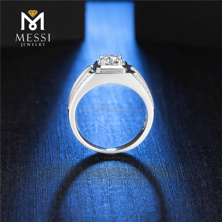Bague de fiançailles de mariage en argent sterling 925 plaqué or 14 carats 18 carats 2 carats 8 mm Moissanite Man Ring