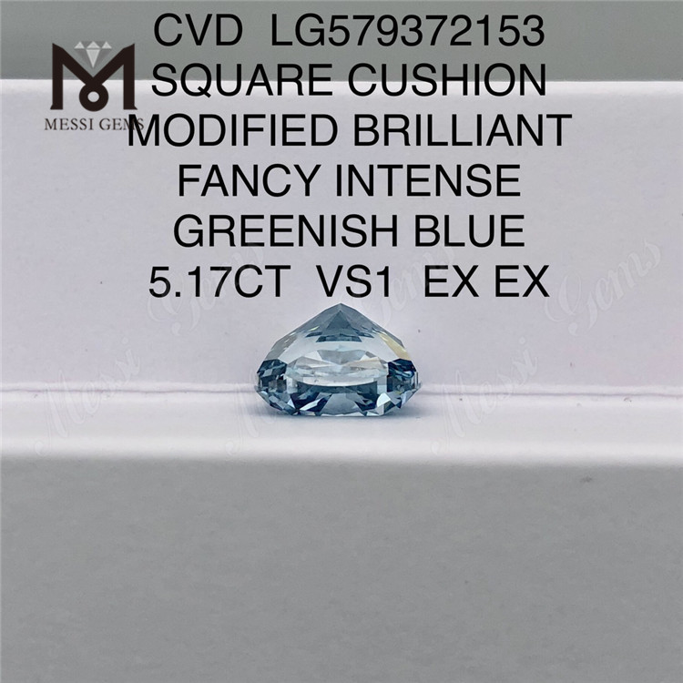 5.17CT VS1 EX EX COUSSIN CARRÉ MODIFIÉ BRILLANT FANTAISIE INTENSE BLEU VERDÂTRE CVD Diamants bleus en vrac LG579372153 