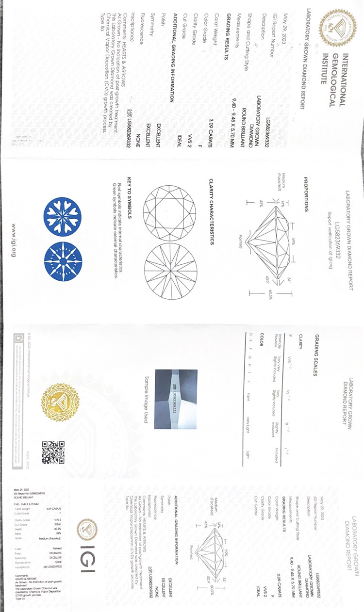 Certificat de diamant cvd 3ct